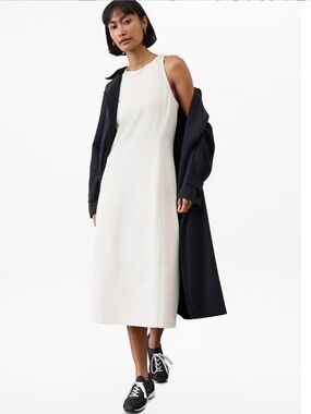 Athleta NWT Sleeveless Rib Midi Tank Dress Bone Size Small Athleisure Soft